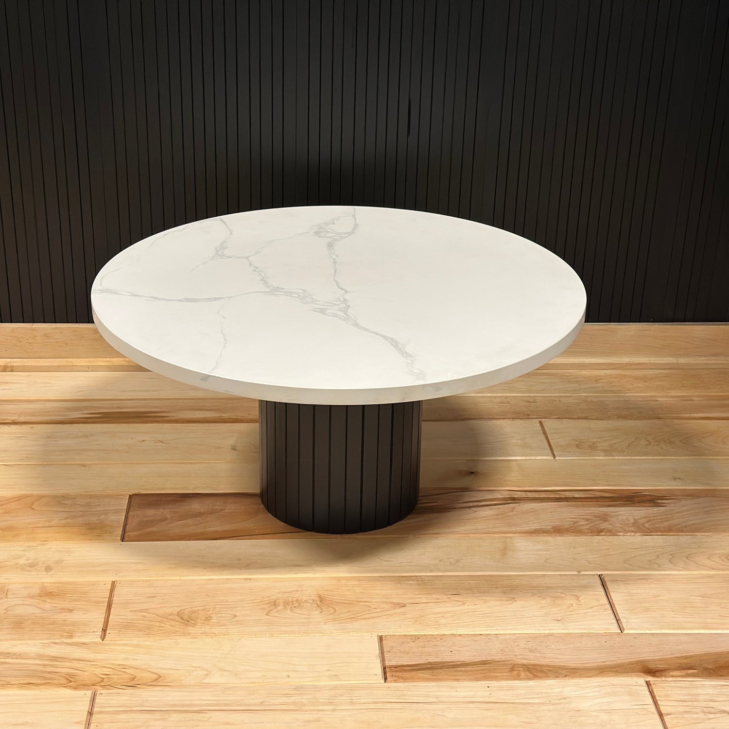 Calcutta Quartz Round Coffee Table with Fluted Base
