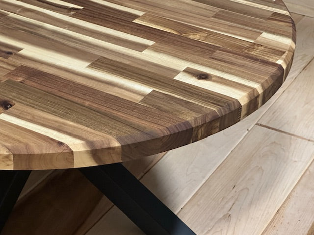 36” Butcher Block Table With Metal Spider Base