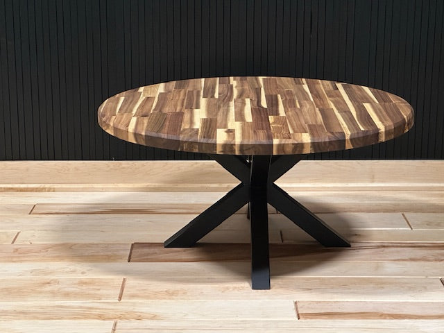 36” Butcher Block Table With Metal Spider Base