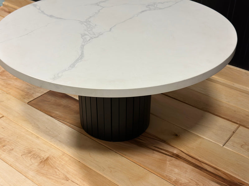 Calcutta Quartz Round Coffee Table with Fluted Base