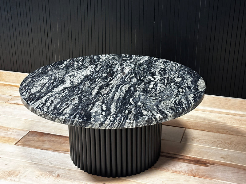 Onyx & Grey Marble Round Coffee Table with Fluted Base
