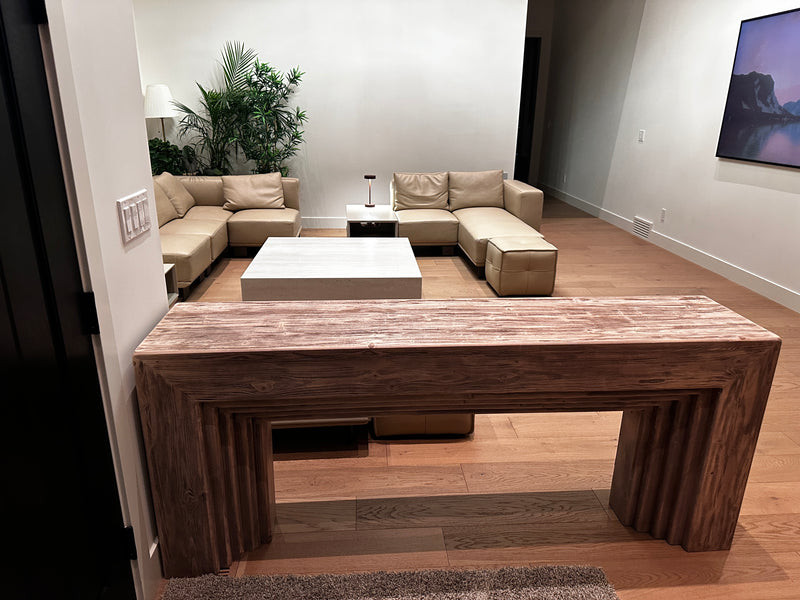 Trevidi Solid Pine Console Table – Rustic Modern Charm with Sculpted Detailing